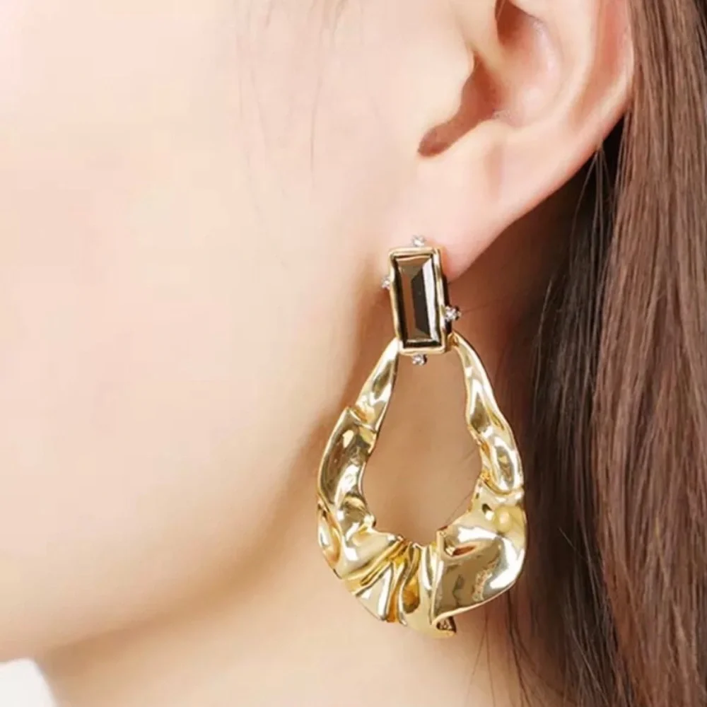 ALEXIS BITTAR • NEW Gold Liquid Molten High Shine Sculpted Hoop Drop Earrings